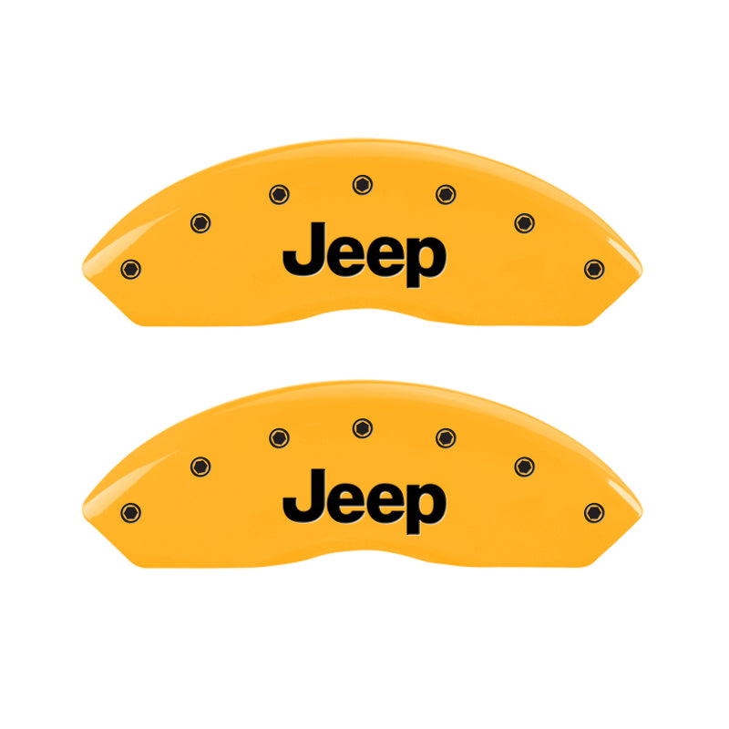 MGP 4 Caliper Covers Engraved Front JEEP Engraved Rear JEEP Grill logo Yellow finish black ch