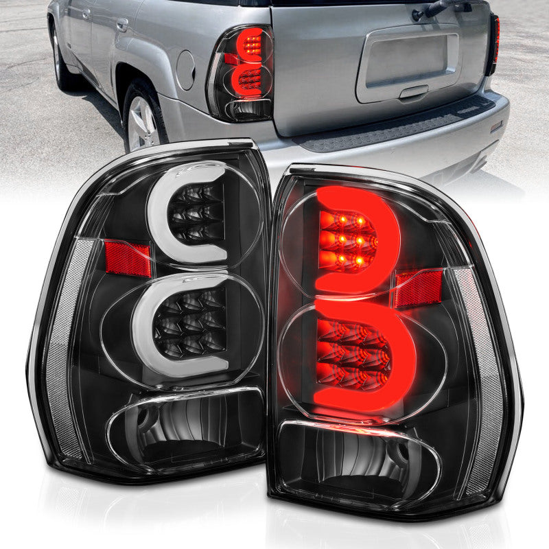 ANZO 2002-2009 Chevrolet Trailblazer LED Tail Lights w/ Light Bar Black Housing Clear Lens - eliteracefab.com