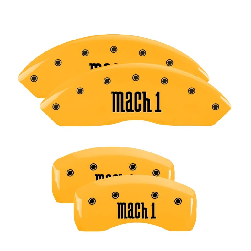 MGP 4 Caliper Covers Engraved Front & Rear Mach 1 Yellow Finish Black Char 2004 Ford Mustang MGP