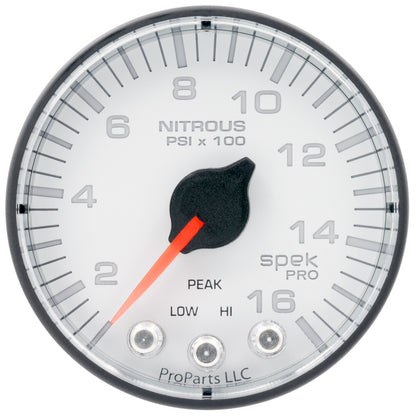 Autometer Spek-Pro 2 1/16in 1600PSI Stepper Motor w/ Peak & Warn White/Black Nitrous Pressure Gauge P320128