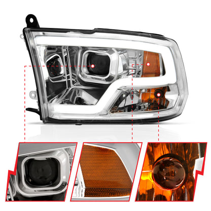 ANZO 09-18 Dodge Ram 1500 Plank Style Projector Headlights Chrome w/ Halo - eliteracefab.com