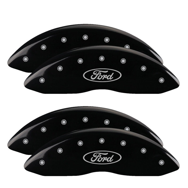 MGP 4 Caliper Covers Engraved Front & Rear Oval logo/Ford Black finish silver ch MGP