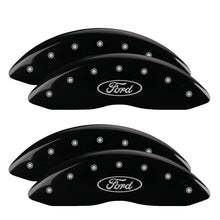 Load image into Gallery viewer, MGP 4 Caliper Covers Engraved Front &amp; Rear Oval logo/Ford Black finish silver ch MGP