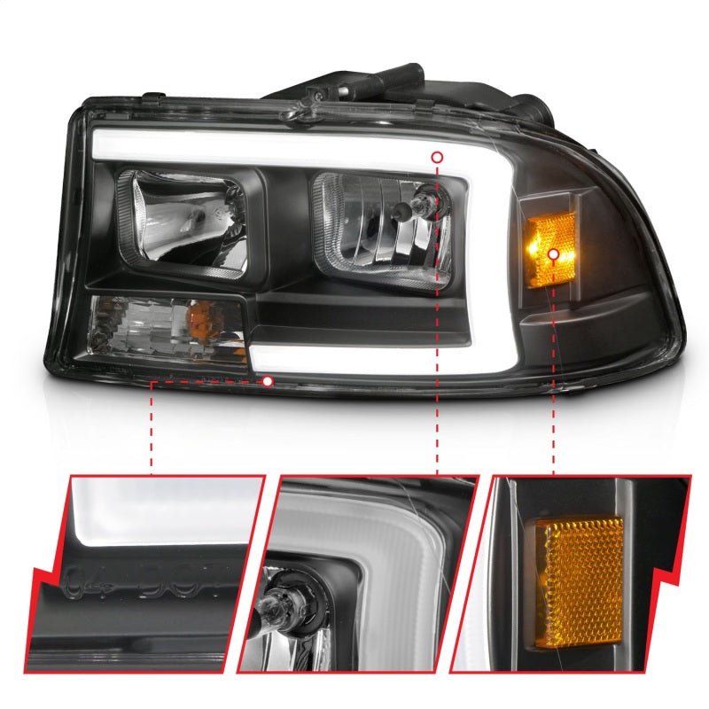 ANZO 97-04 Dodge Dakota/Durango Crystal headlight Set w/ Light Bar Black Housing - eliteracefab.com