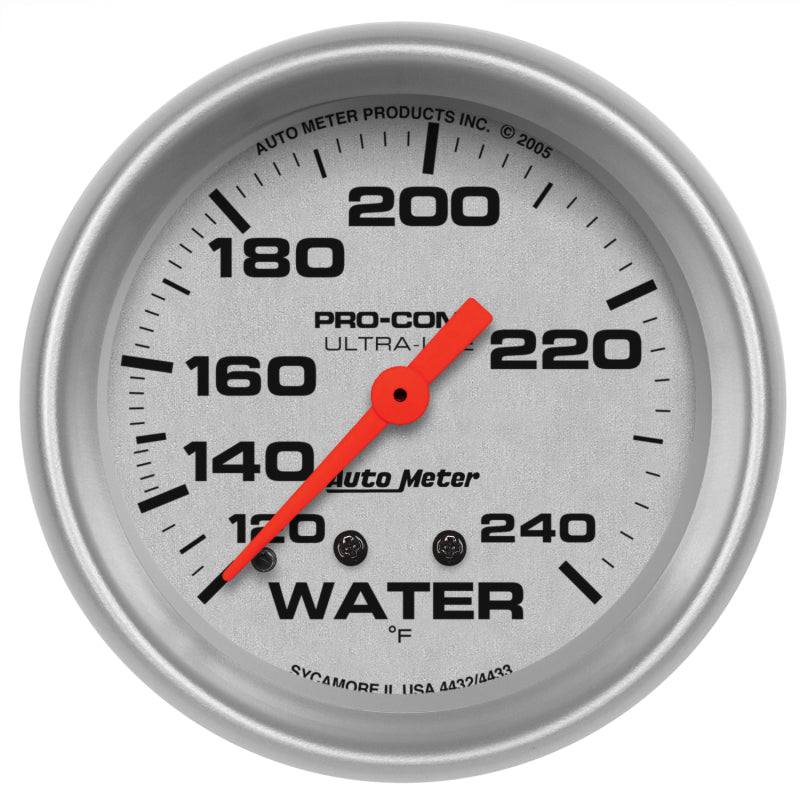 Autometer Ultra-Lite 66.7mm 120-240 Deg F Mechanical Water Temperature Gauge - White 4432