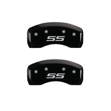 Load image into Gallery viewer, MGP 4 Caliper Covers Engraved Front &amp; Rear Monte Carlo style/SS Black finish silver ch MGP