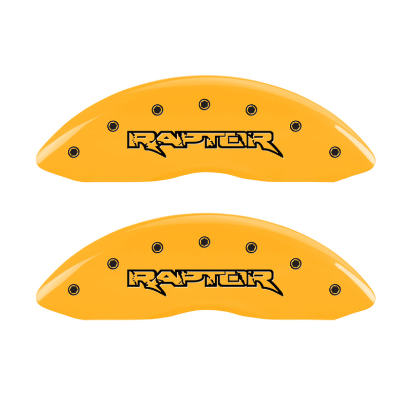 MGP 4 Caliper Covers Engraved Front & Rear Raptor Yellow Finish Black Char 2011 Ford F-150 MGP