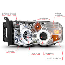 Load image into Gallery viewer, ANZO 2002-2005 Dodge Ram 1500 Projector Headlights w/ Halo Chrome Clear Amber - eliteracefab.com