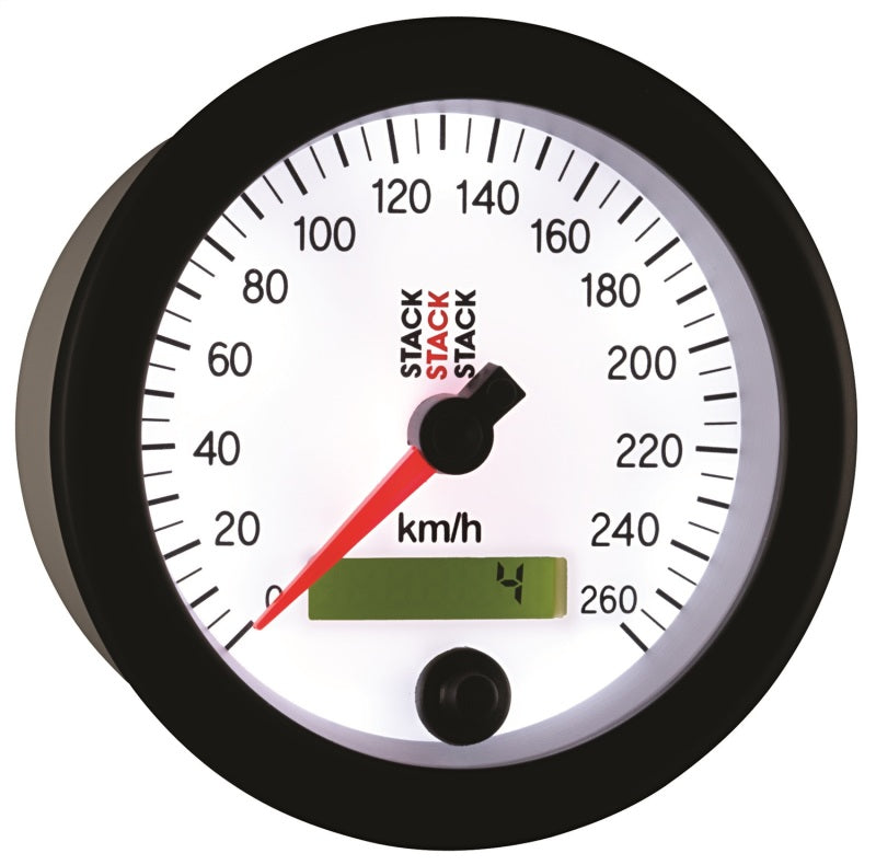 Autometer Stack Instruments 88MM 0-260 KM/H Programmable Speedometer - White ST3852