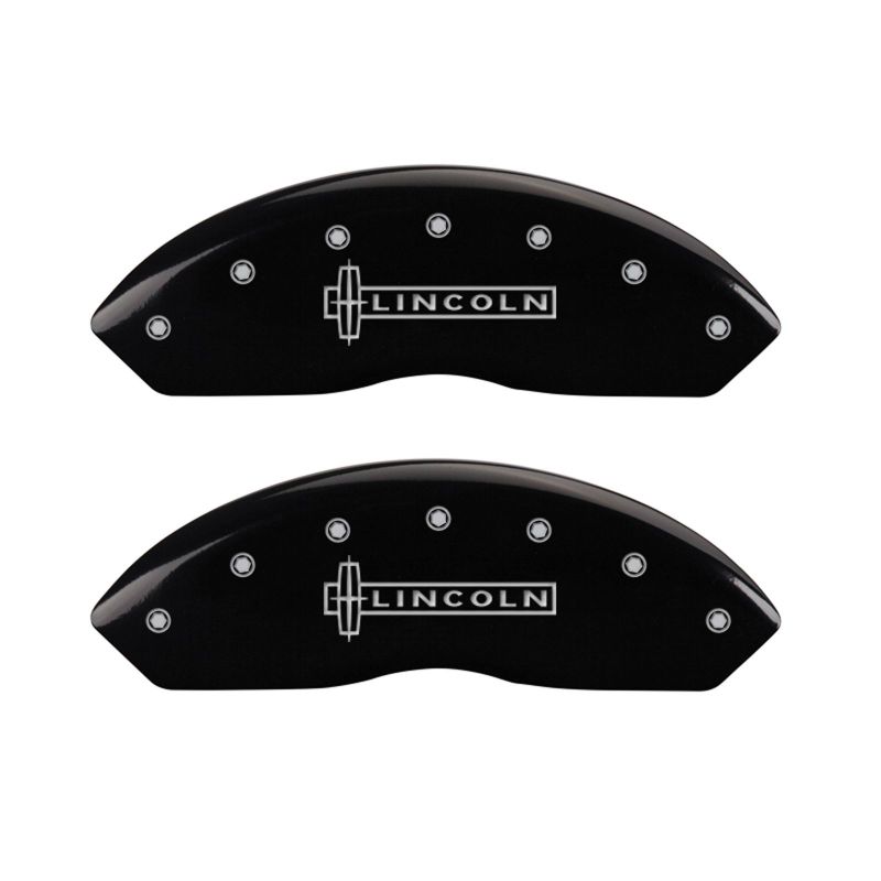 MGP 4 Caliper Covers Engraved Front Lincoln Engraved Rear Star logo Black finish silver ch MGP