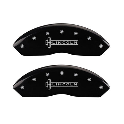 MGP 4 Caliper Covers Engraved Front Lincoln Engraved Rear Star logo Black finish silver ch MGP