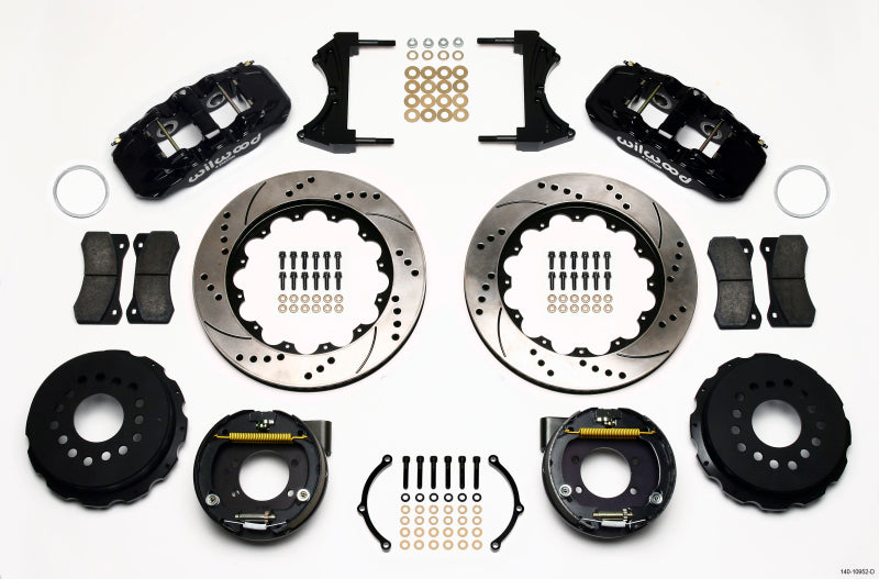 Wilwood AERO4 Rear P-Brake Kit 14.00in Drilled Ford 8.8 w/2.5in Offset-5 Lug Wilwood