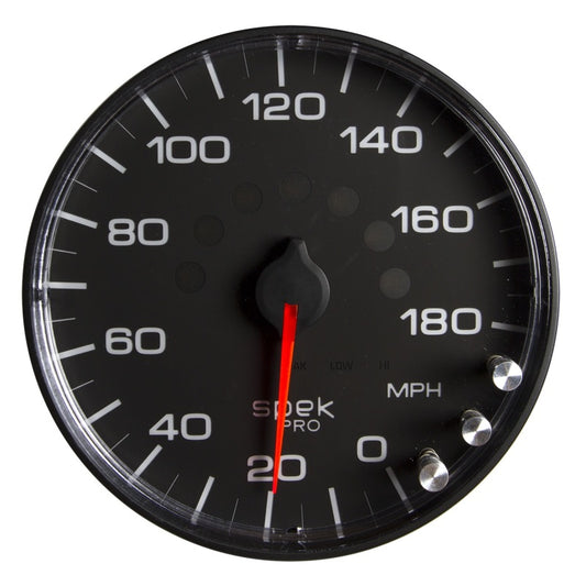 Autometer Spek-Pro Gauge Speedometer 5in 180 Mph Elec. Programmable Black/Black P230328