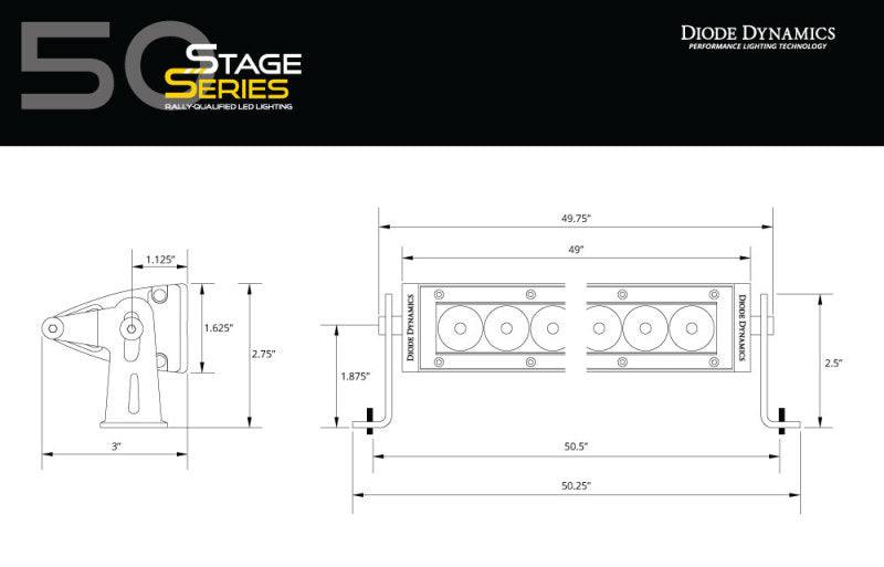 Diode Dynamics 50 In LED Light Bar Single Row Straight - Amber Combo Each Stage Series Diode Dynamics