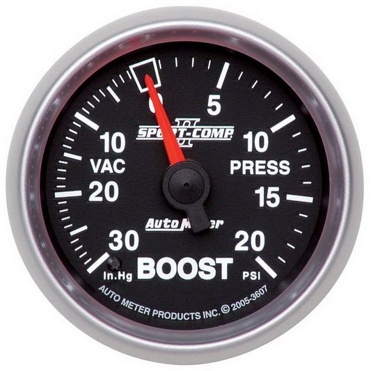 Autometer Sport-Comp II 52mm 30 In Hg/20 psi Mechanical Vacuum/Boost Gauge 3607
