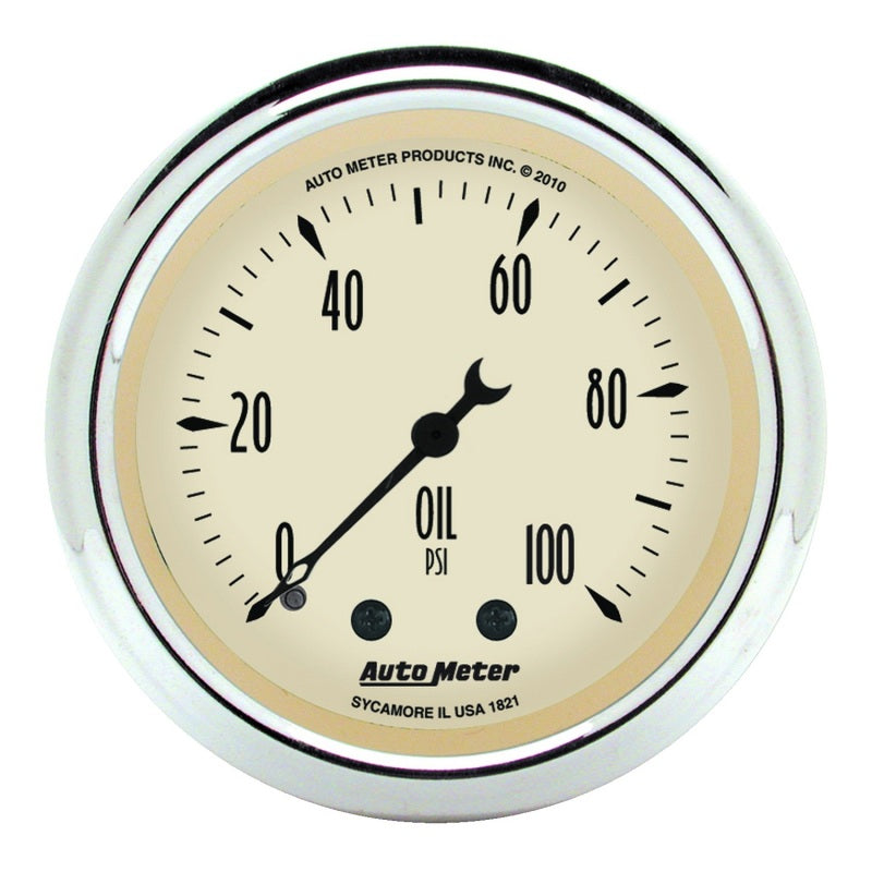 Autometer Antique Beige 52.4mm 0-100 PSI Mechanical Oil Pressure Gauge 1821