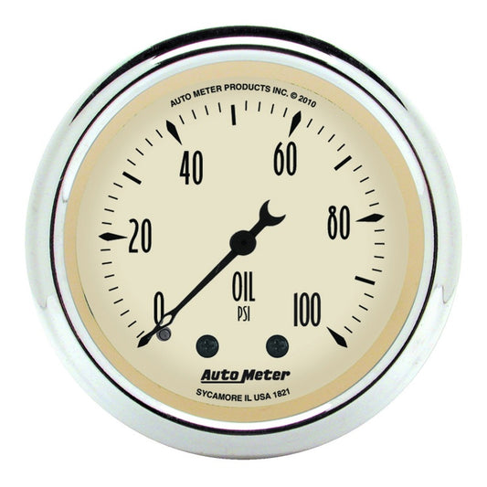 Autometer Antique Beige 52.4mm 0-100 PSI Mechanical Oil Pressure Gauge 1821