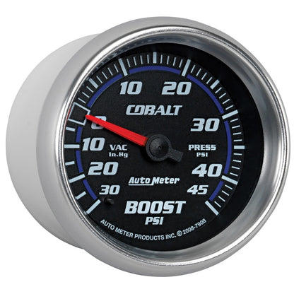 AutoMeter Gauge Vac/Boost 2-5/8in. 30Inhg-45PSI Mechanical Cobalt 7908