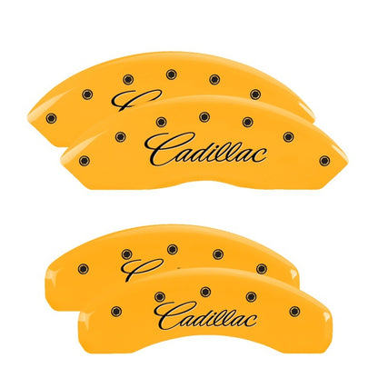 MGP 4 Caliper Covers Engraved F & R Cursive/Cadillac Yellow Finish Black Char 2007 Cadillac DTS MGP