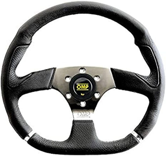 OMP Cromo 350x330mm Flat Anatomical Leather Steering Wheel - Black/Silver – OD0-2018-189