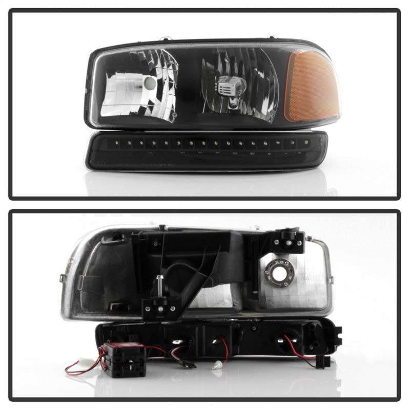 xTune GMC Sierra 99-06 /Yukon 00-06 Headlights & LED Bumper Lights - Black HD-JH-GS99-LED-SET-BK - eliteracefab.com