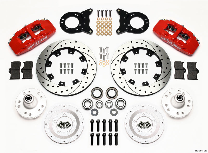 Wilwood Dynapro 6 Front Hub Kit 12.19in Drill Red 1970-1973 Mustang Disc & Drum Spindle Wilwood