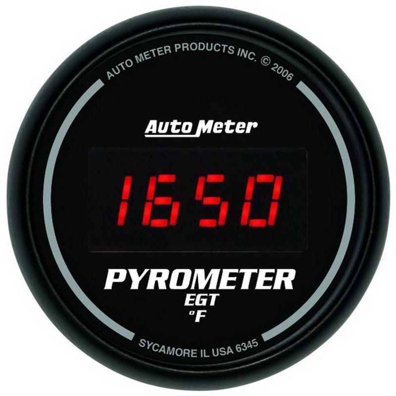 AutoMeter GAUGE; PYROMETER (EGT); 2 1/16in.; 1600deg.F; DIGITAL; BLACK DIAL W/RED LED - eliteracefab.com