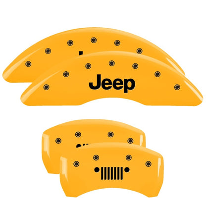 MGP 4 Caliper Covers Engraved Front & Rear MGP Yellow Finish Black Char 2006 Jeep Commander MGP