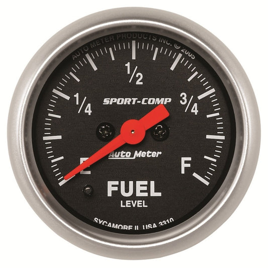 Autometer Sport Comp 52mm Full Sweep Electronic Fuel Level Programmable Empty-Full Range Gauge 3310