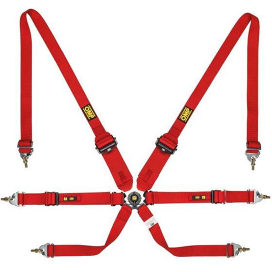 OMP ONE 3+2 6-Point Convertible Racing Harness - Red - FIA 8853-2016 - DA0-0205-A01-061