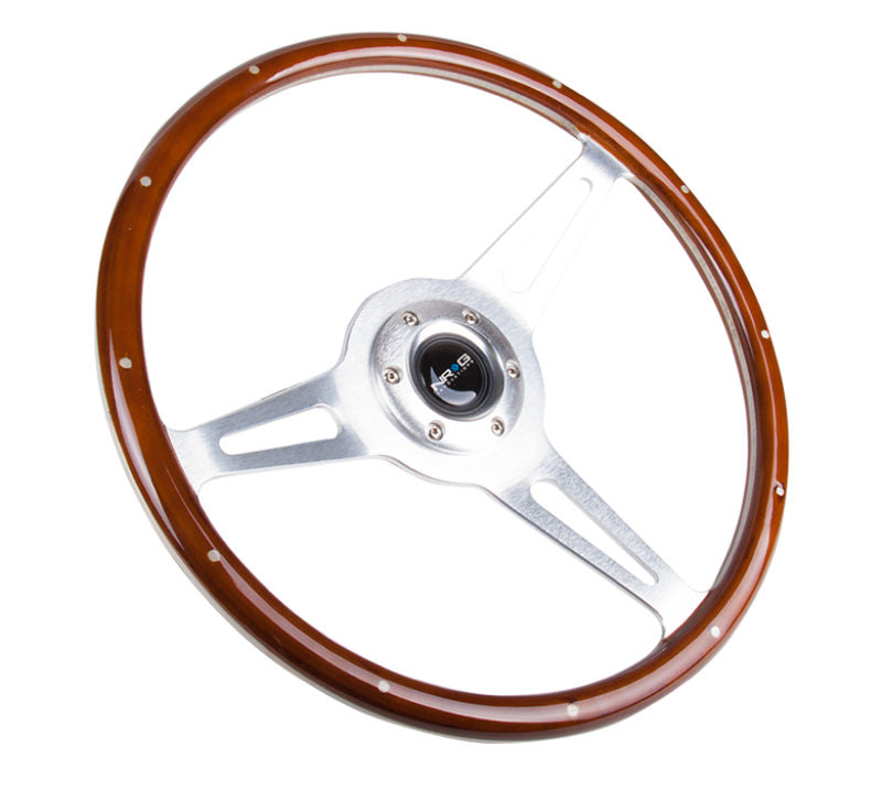 NRG Classic Wood Grain Steering Wheel (365mm) Wood w/Metal Inserts & Brushed Alum. 3-Spoke Center - ST-380SL