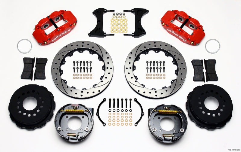 Wilwood Narrow Superlite 4R Rear P-Brk Kit 12.88in Drilled Red Chevy 12 Bolt w/ C-Clips Stggrd mt Wilwood
