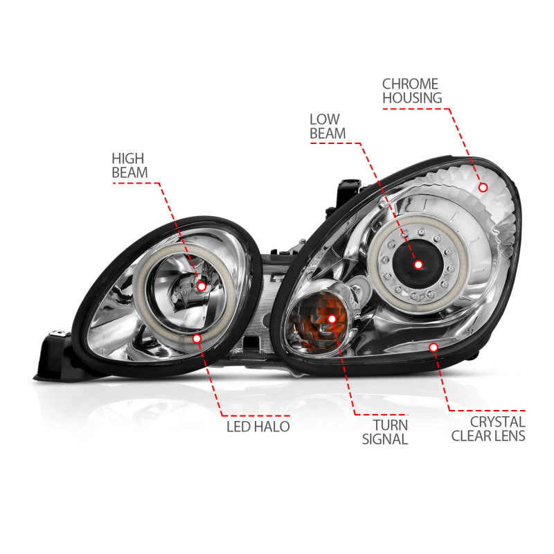 ANZO USA Lexus Gs300 Projector Headlights W/ Halo Chrome; 1998-2005 - eliteracefab.com