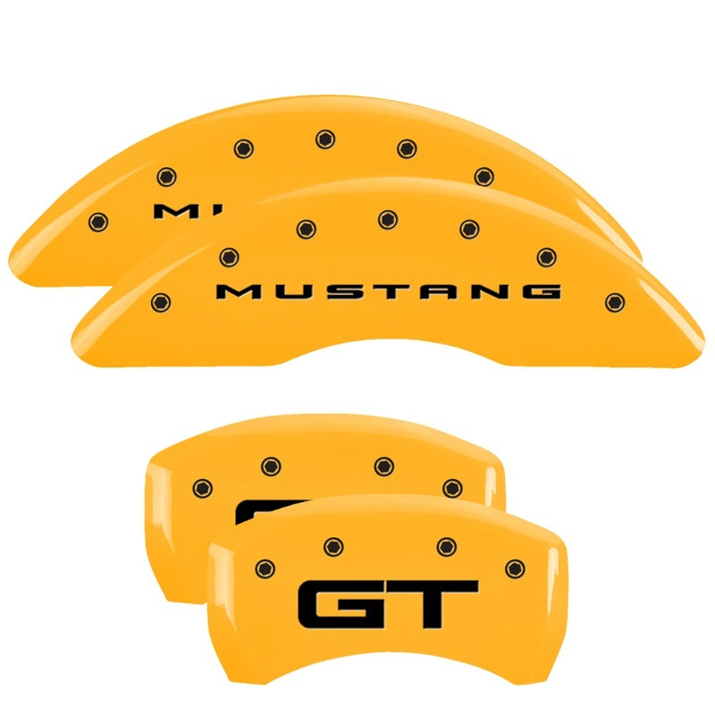 MGP 4 Caliper Covers Engraved Front 2015/Mustang Engraved Rear 2015/GT Yellow finish black ch - eliteracefab.com