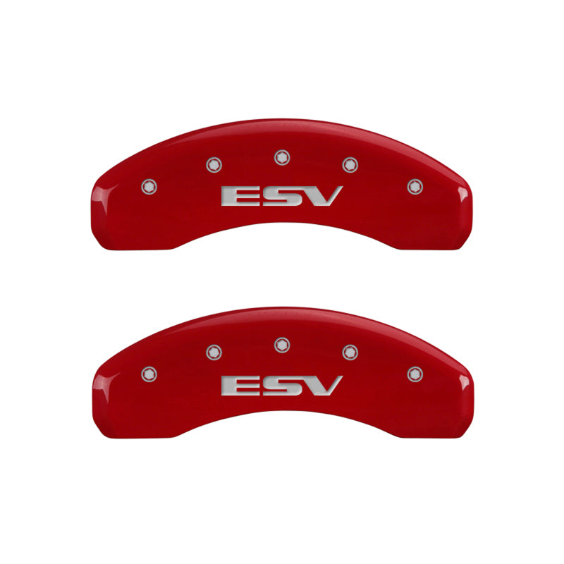 MGP 4 Caliper Covers Engraved Front Escalade Engraved Rear ESV Red finish silver ch - eliteracefab.com