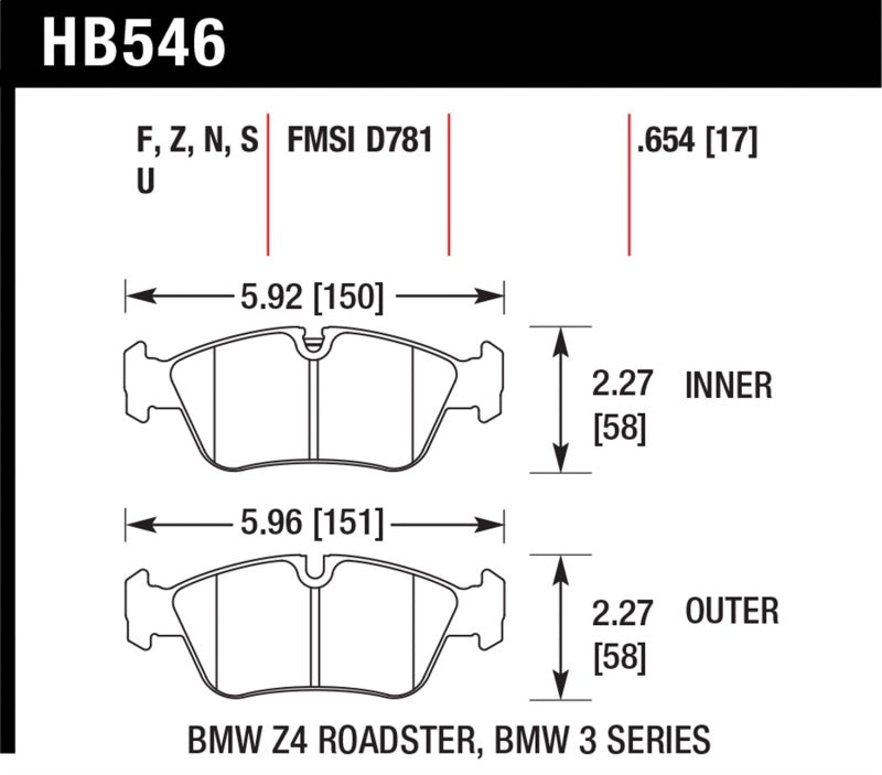 Hawk Performance HPS 5.0 Front Brake Pads - HB546B.654 Hawk Performance