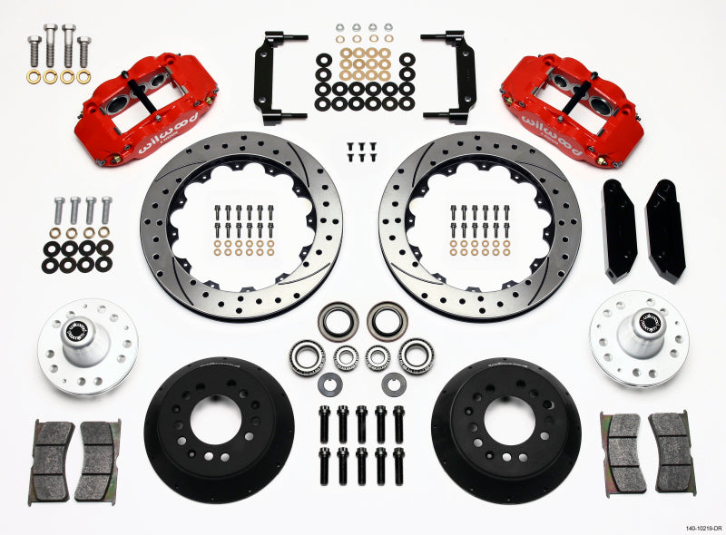 Wilwood Narrow Superlite 6R Front Hub Kit 12.88in Drilled Red 1968-1969 Mustang Disc Spindle Wilwood