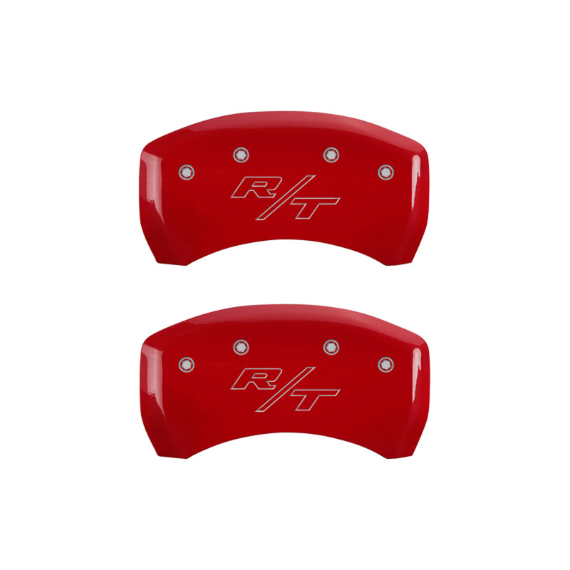 MGP 4 Caliper Covers Engraved Front Cursive/Challenger Engraved Rear RT Red finish silver ch MGP