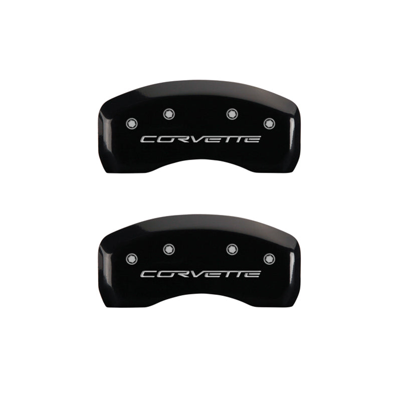 MGP 4 Caliper Covers Engraved Front & Rear C6/Corvette Black finish silver ch - eliteracefab.com