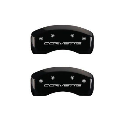 MGP 4 Caliper Covers Engraved Front & Rear C6/Corvette Black finish silver ch - eliteracefab.com