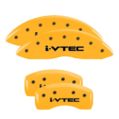 MGP 4 Caliper Covers Engraved Front & Rear I-Vtec Yellow Finish Black Char 2017 Acura ILX MGP