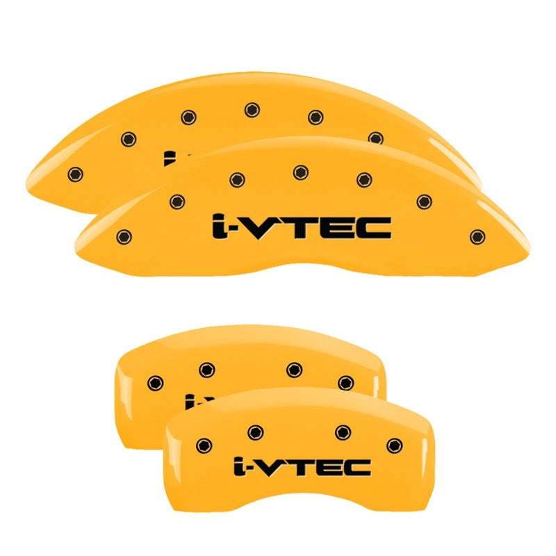 MGP 4 Caliper Covers Engraved Front & Rear I-Vtec Yellow Finish Black Char 2017 Acura MDX MGP