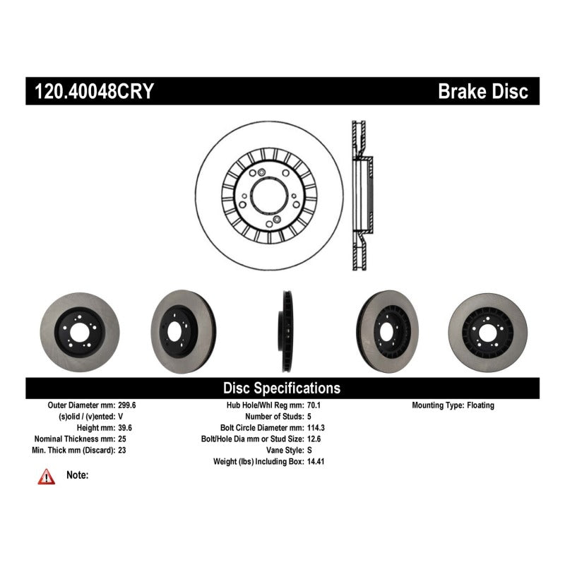 Stoptech 00-09 Honda S2000 Front CRYO-STOP Rotor Stoptech