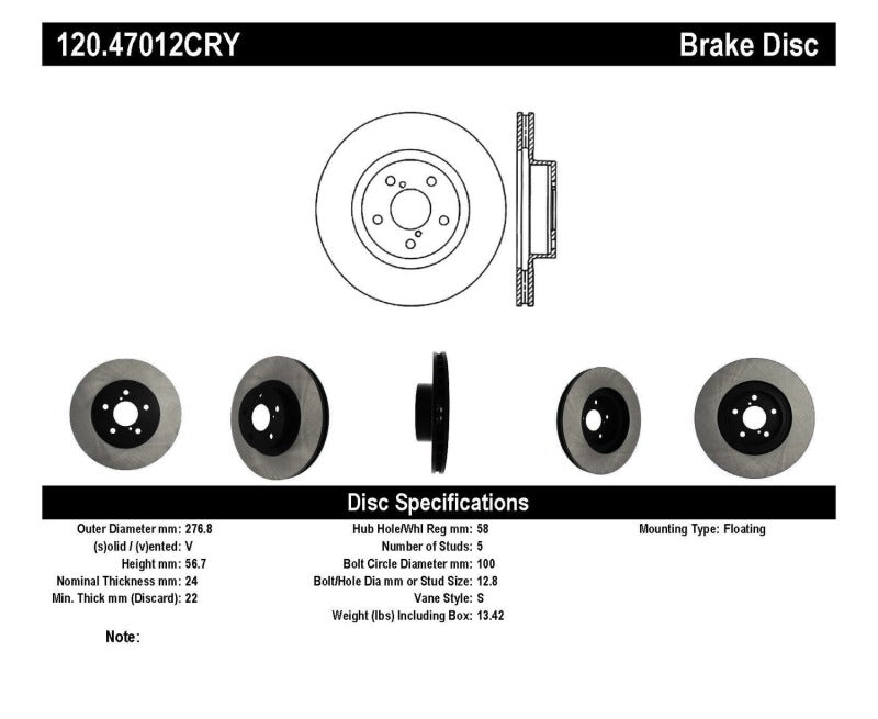 Stoptech 98-02/02 Subaru Forester/98-10 Impreza CRYO Rotor - eliteracefab.com