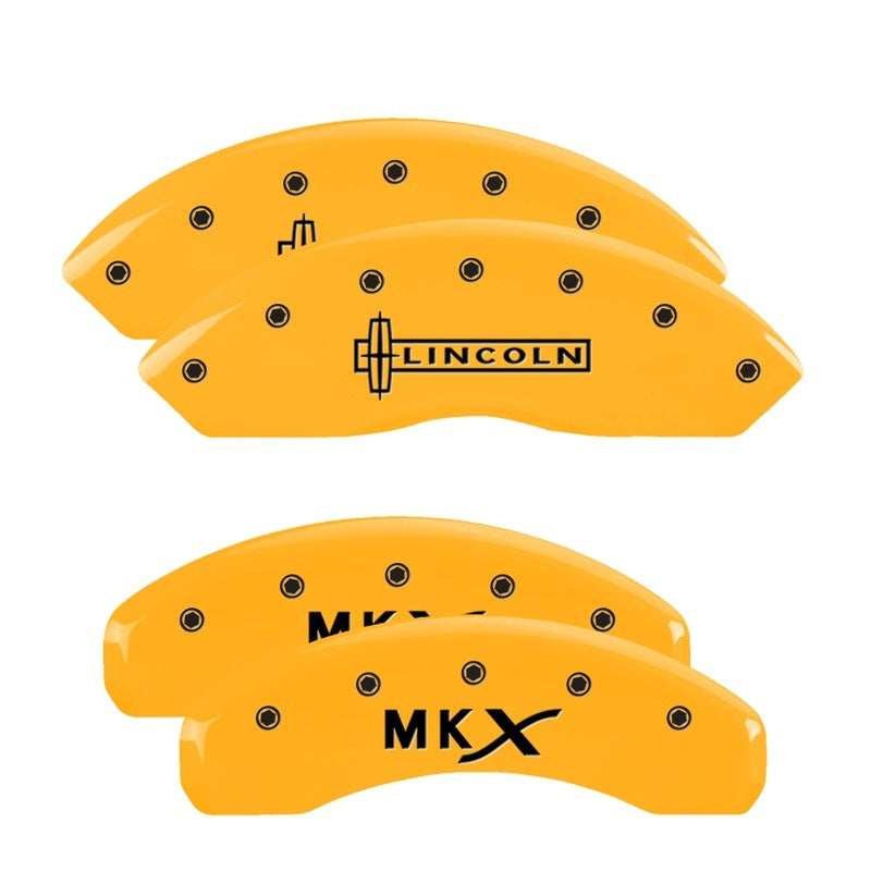 MGP 4 Caliper Covers Engraved Front Lincoln Engraved Rear MKX Yellow finish black ch MGP