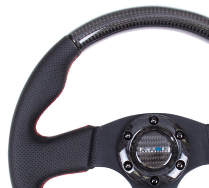 NRG Carbon Fiber Steering Wheel (315mm) Leather Trim w/Red Stitching - ST-310CFRS