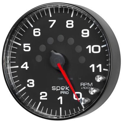 Autometer Spek-Pro Gauge Tachometer 5in 11K Rpm W/Shift Light & Peak Mem Black/Black P239328