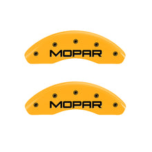 Load image into Gallery viewer, MGP 4 Caliper Covers Engraved Front &amp; Rear MOPAR Yellow finish black ch MGP