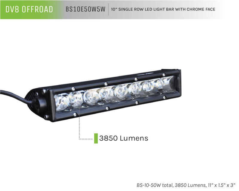 DV8 Offroad SL 8 Slim 10in Light Bar Slim 50W Spot 5W CREE LED - Black - eliteracefab.com