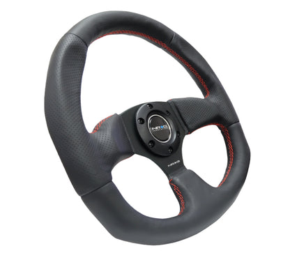 NRG Reinforced Steering Wheel Leather Steering Wheel Red Stitch - eliteracefab.com